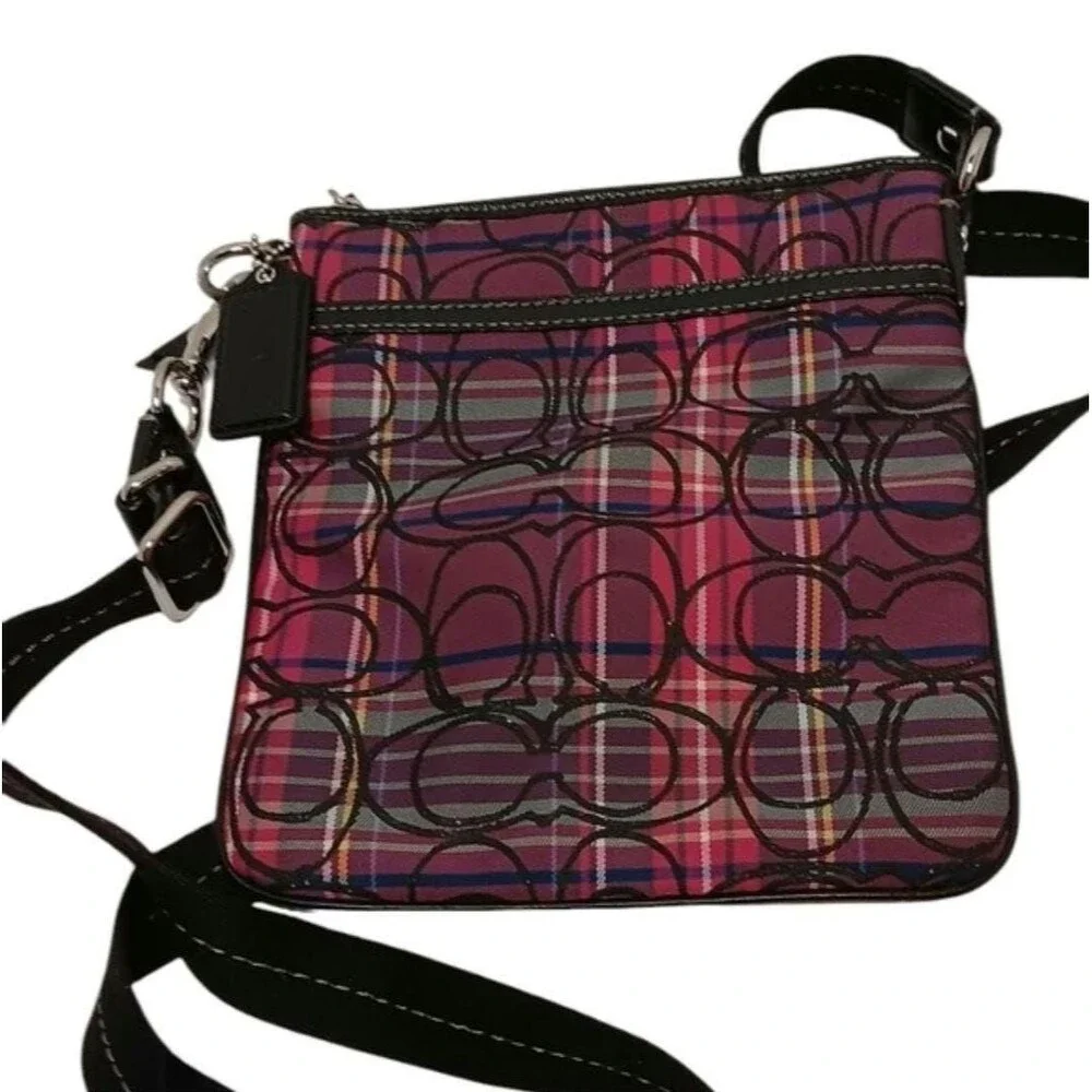 Coach Plaid Signature Crossbody Bag Pink Purple | Vintage Style Coach Purse | Sm